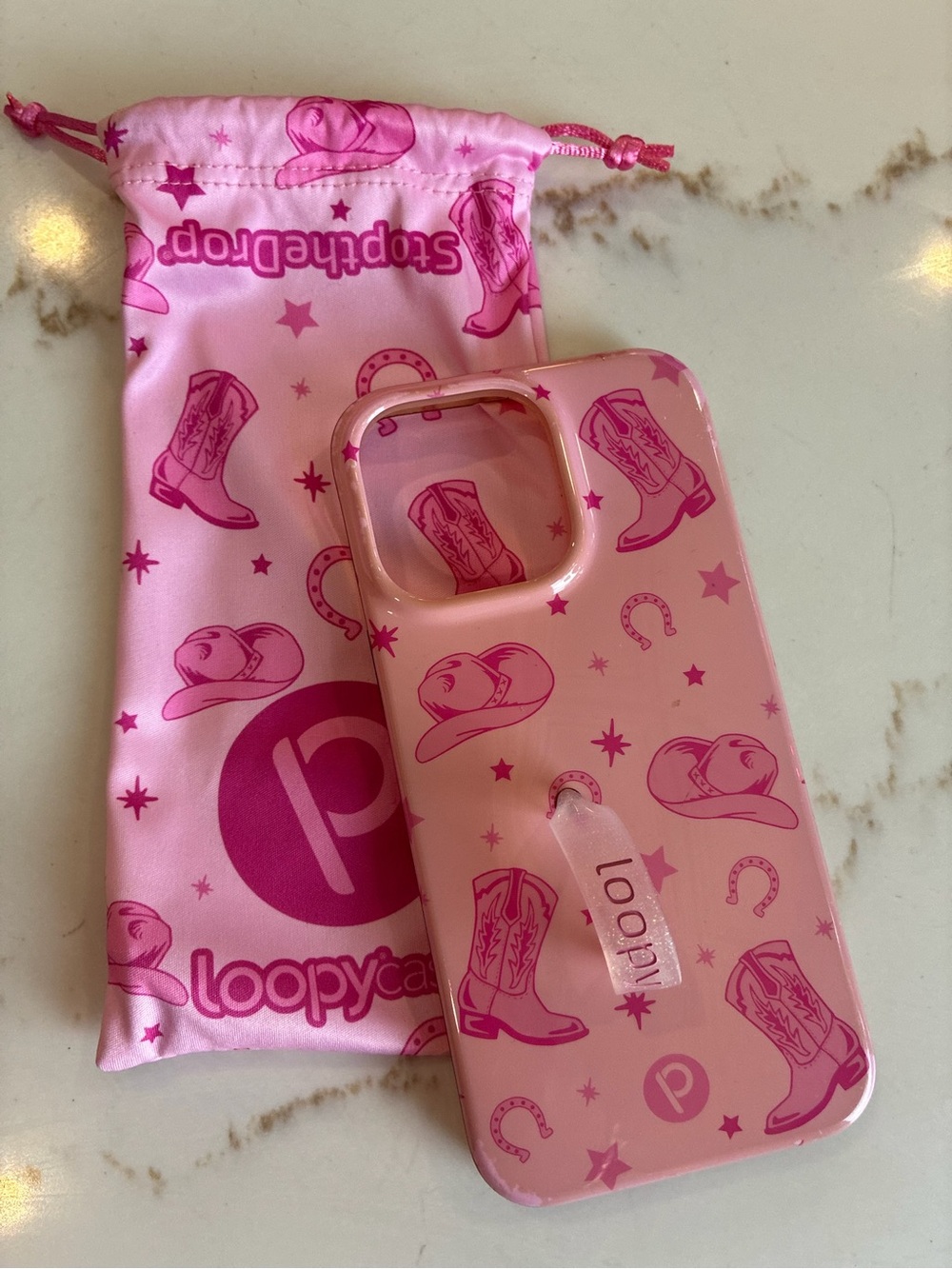 Loopy Case Pink Cowboy Boot & Hat Printed Phone Case with Loopy Ring